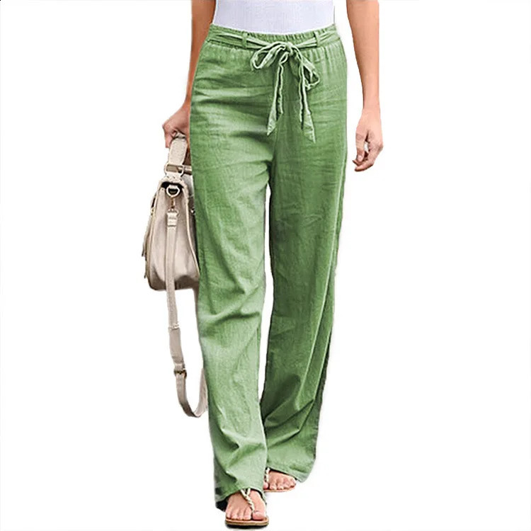 Straight Wide Leg Pants Women Elastic Waist Basics Solid Color Slacks 2025 Female Casual Streetwear Ankle Length Trousers 250411