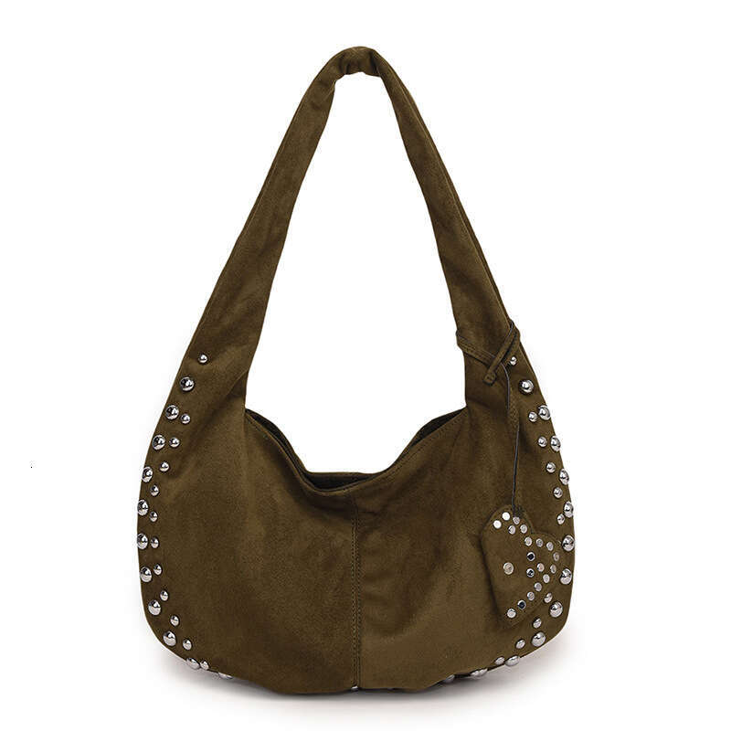 2024 Autumn/Winter New Deer Skin Velvet Women's Bag Single Shoulder Diagonal Cross Rivet Matte Crescent Underarm Casual Tote Handbag