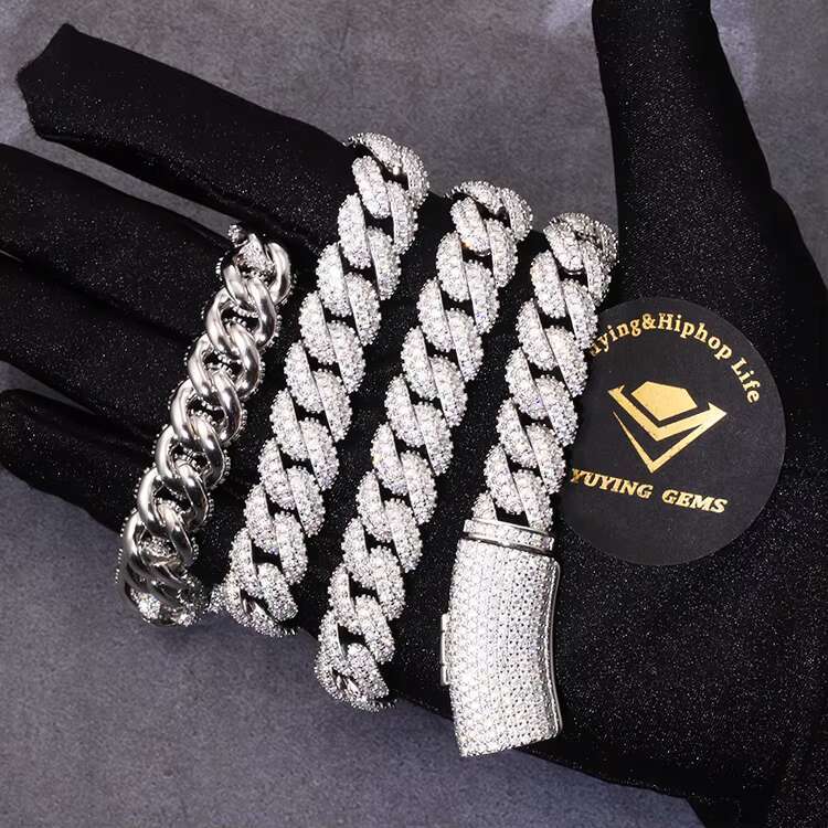 Yu Ying Jewelry Wide 6/9/13mm 2rows Vvs Moissanite Iced Out S925 Cuban Link Chain for Free Custom