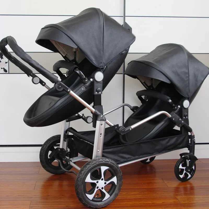 New twin baby stroller 2-in-1 foldable PU leather waterproof stroller for two children twin baby stroller 2 W250411
