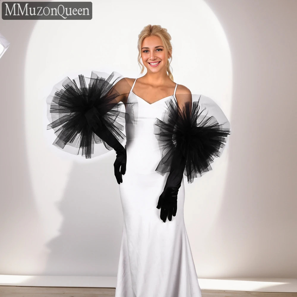 MMQ MM10 Womens Elegant Long Satin Gloves Oversized Mesh Flower Wedding Dress Accessories Bridal Fashion Retro DIY Customizable 250408