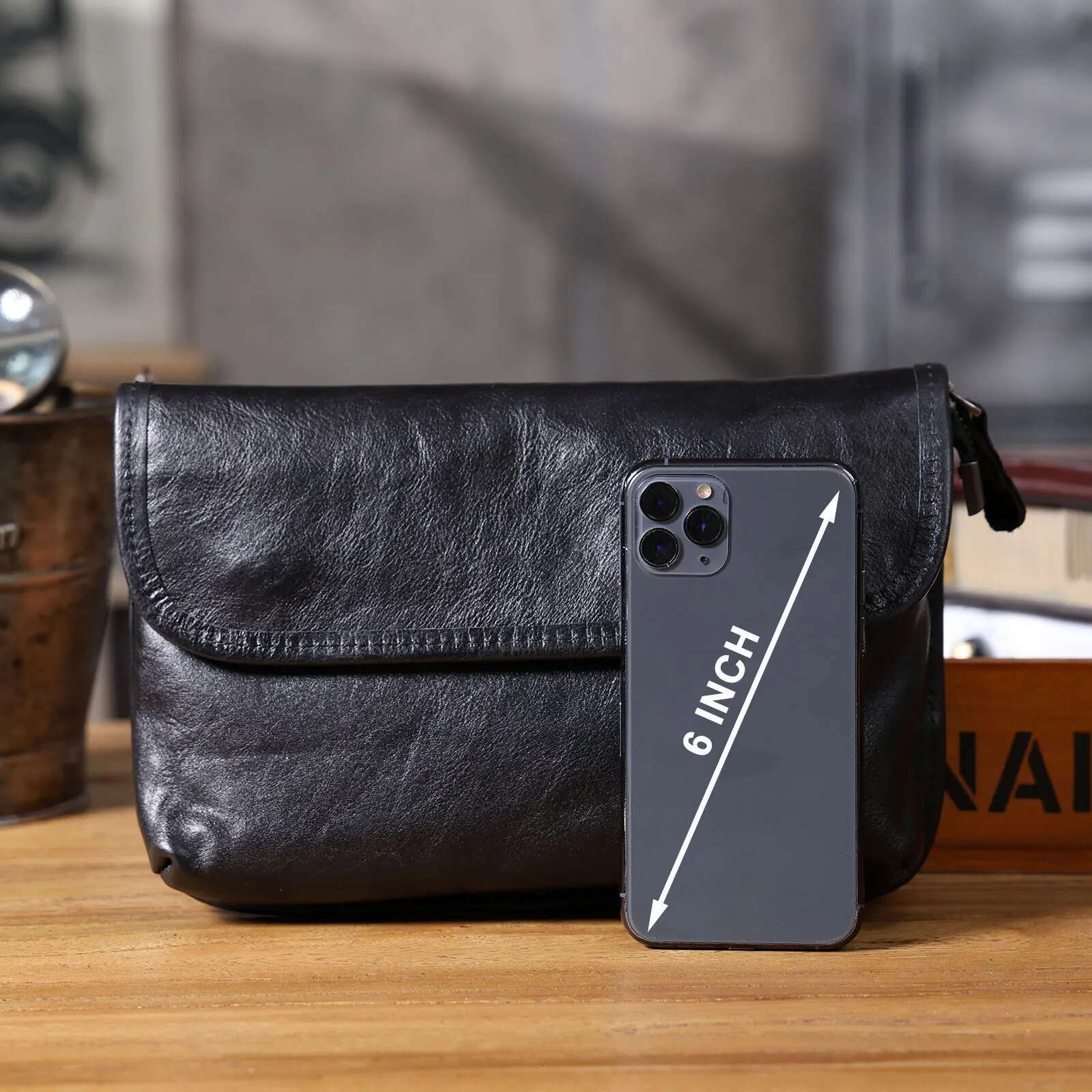 S.Worker Genuine Men's Shoulder Bag, Crossbody Bags Simple Cowhide Bag,Vegetable-Tanned Top Layer Leather Fashion Casual