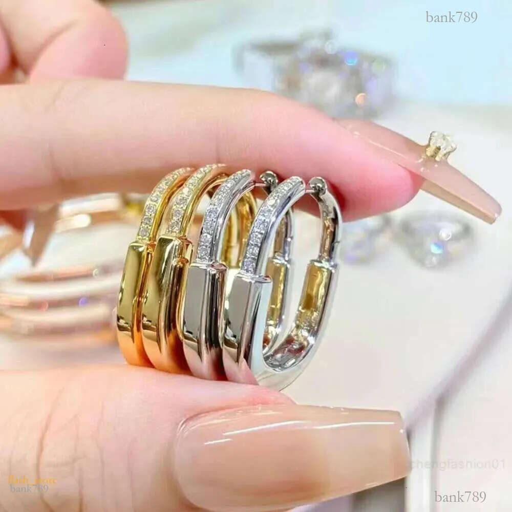 high burnishing women hoop earrings designer horseshoe U shape sterg sier plated gold earrings inlaid crystal dia love earring classic jewelry party