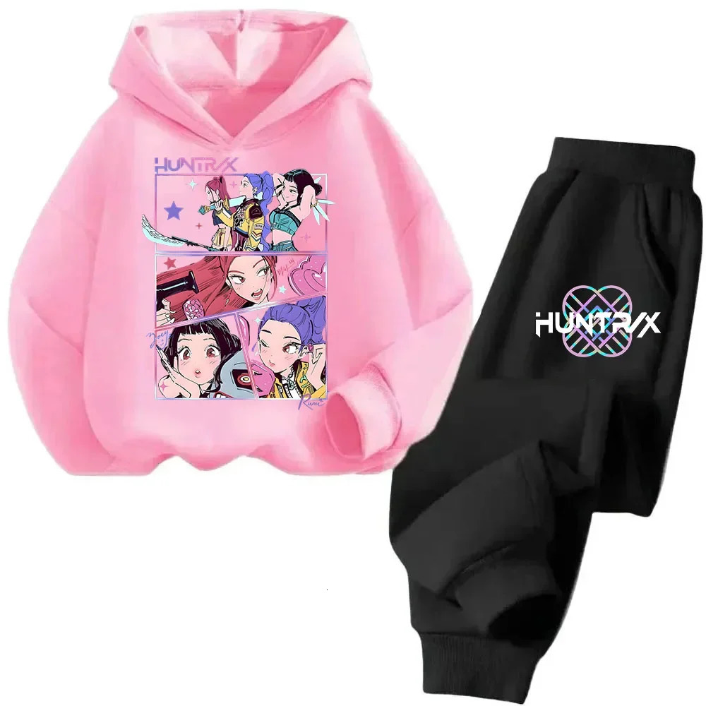 childrens hooded sweater set - K-pop Demon Hunter Girl Cute Casual Top for Kids Sports Shirt with Cartoon Print 2 pieces 251111