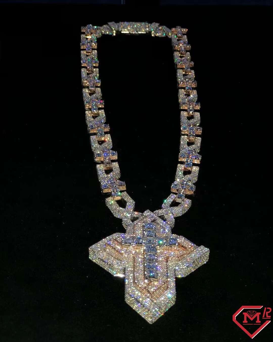 Luxury Moissanite Cross Pendant Hiphop Princess Cut Custom Chain 925 Sterling Silver Custom Moissanite Pendant