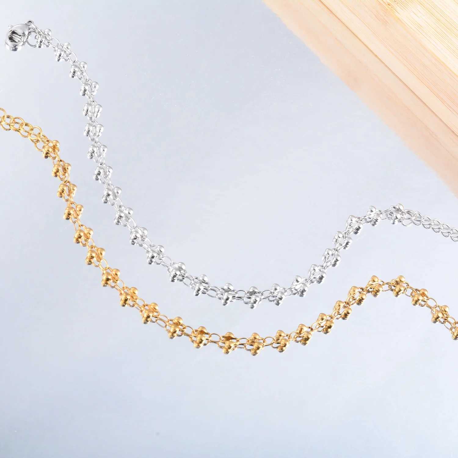 Flower Shape Stainless Steel Bracelet Gold And Sliver Color Cross Pattern Handmade Chain For Women Jewery GiftC250411