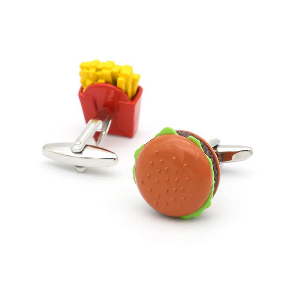 Fast Food Cuff Links Brown Burger and French Fries Design High Quality Brass Material Mens CufflinksT250412