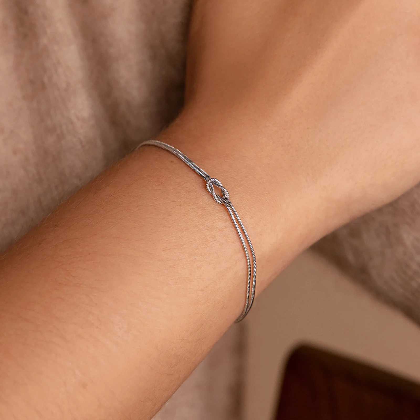 Skyrim Double Snake Chain Love Knot Bracelet Stainless Steel Gold Color Adjustable Bracelets Women Men Couple Minimalist JewelryC250411