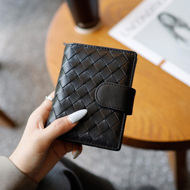 Free shipping designer bags new Fashionable Sheepskin Woven Style Women's Coin Purse Two-Fold Card Holder Genuine Leather Multi-Card Slot Wallet