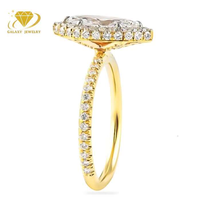Custom Luster Jewelry 10k/14k/18k Yellow Gold Marquise Cut Moissanite Ring Two-Tone Halo Engagement Ring Gold Wedding Ring