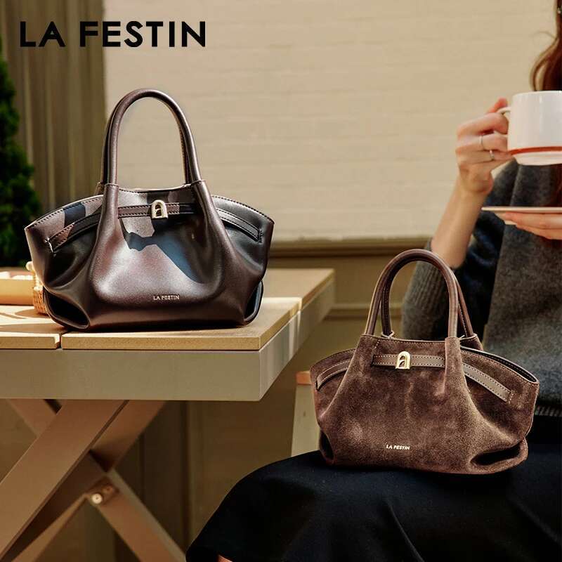 LA FESTIN Leather New Suede Handbag Women's Bags Brand Fashion Shoulder Crossbody Bucket Bag Small Size