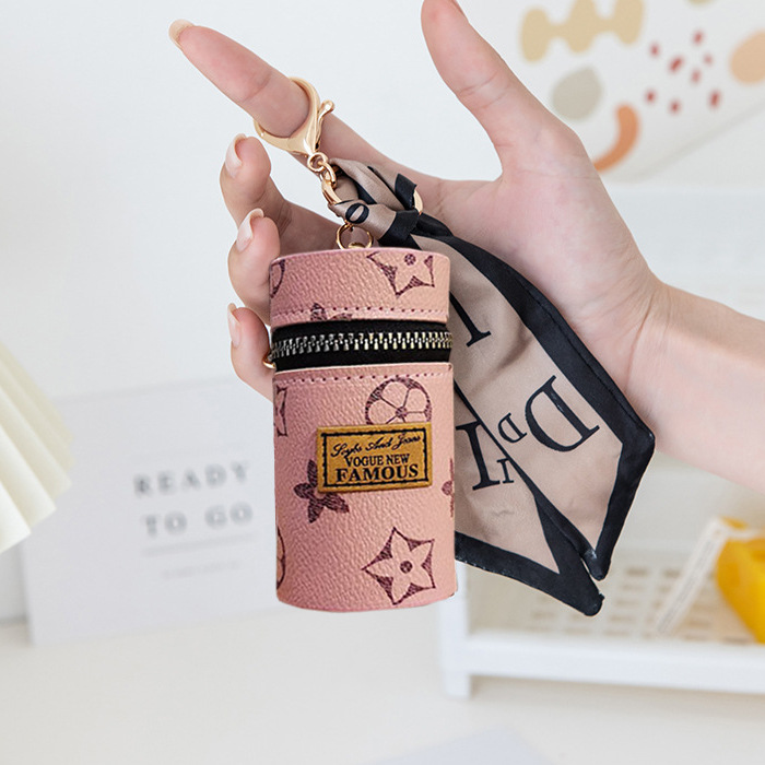 Women's Ins Retro Printed Mini Lipstick Cosmetic Bag 2024 New Small Earphone Key Pendant Pouch Coin Purse