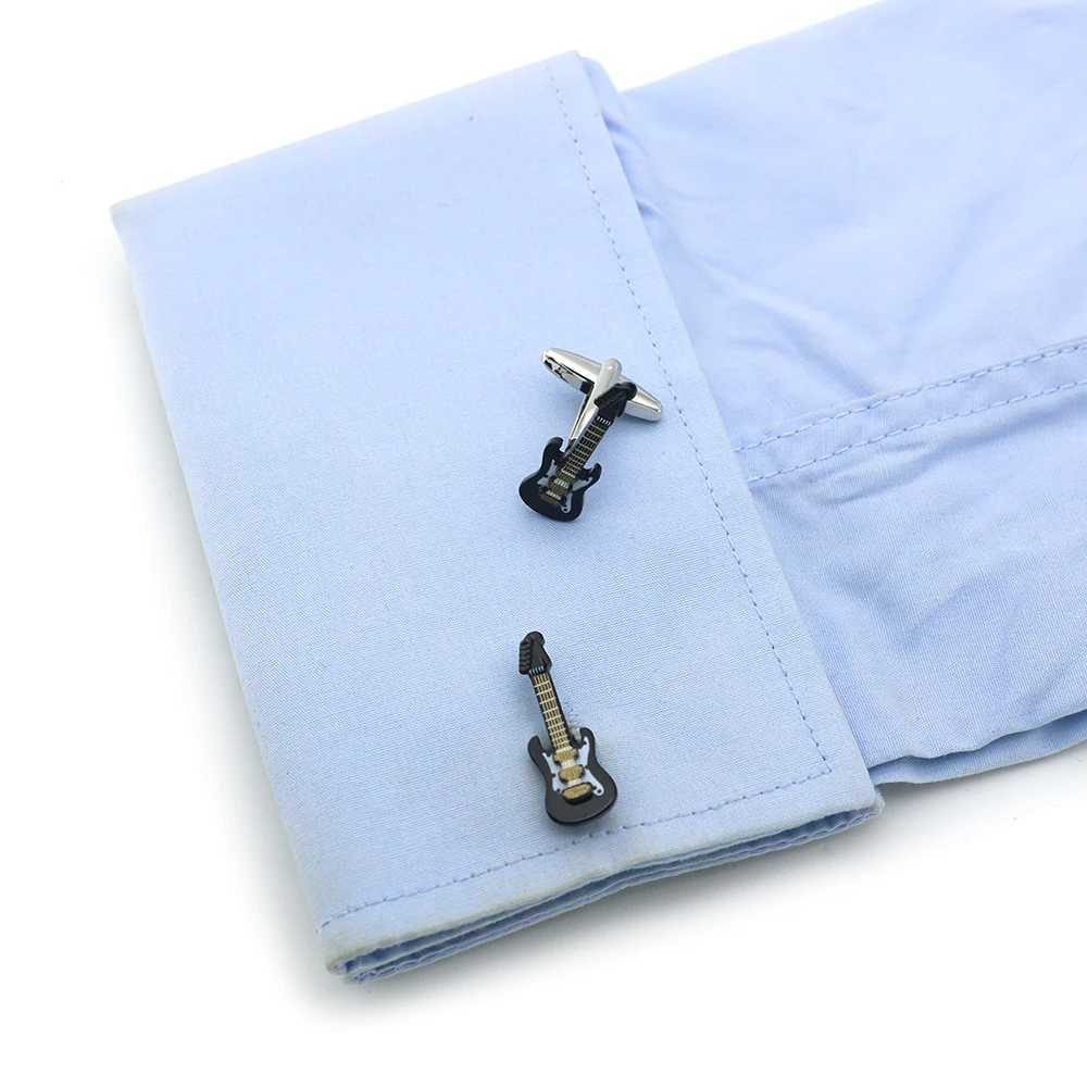 Mens Guitar Cufflinks Black Classic Bass Design High Quality Copper Cufflinks Wholesale and RetailT250412