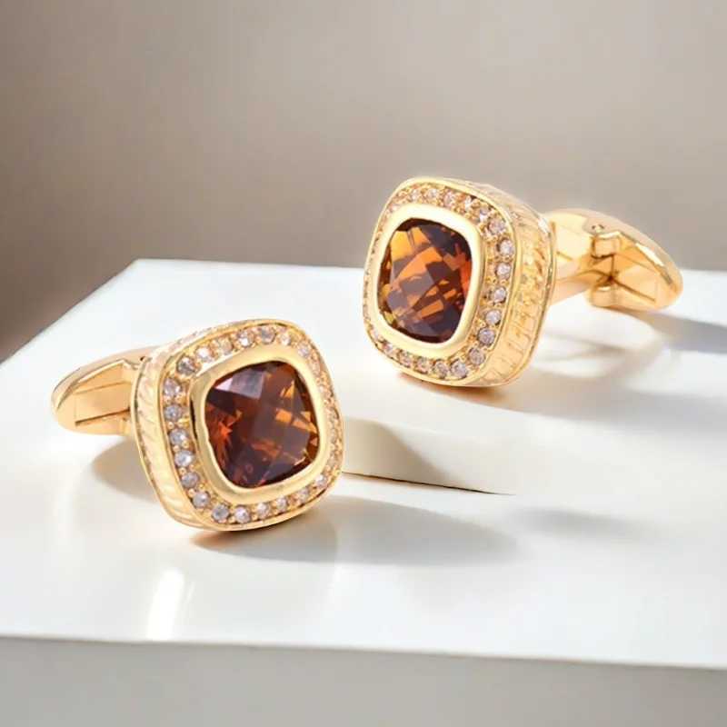 Fashionable classic crystal cufflinks square copper gemstone brand shirt cufflinks high-quality and durable mens wedding jewelryT250412