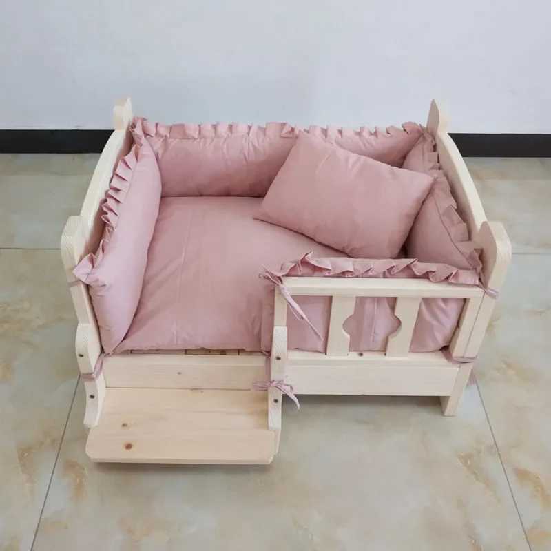 Large solid wood pet bed moisture-proof cat house safe track comfortable dog bed suitable for teddy bears and golden retrievers X250412