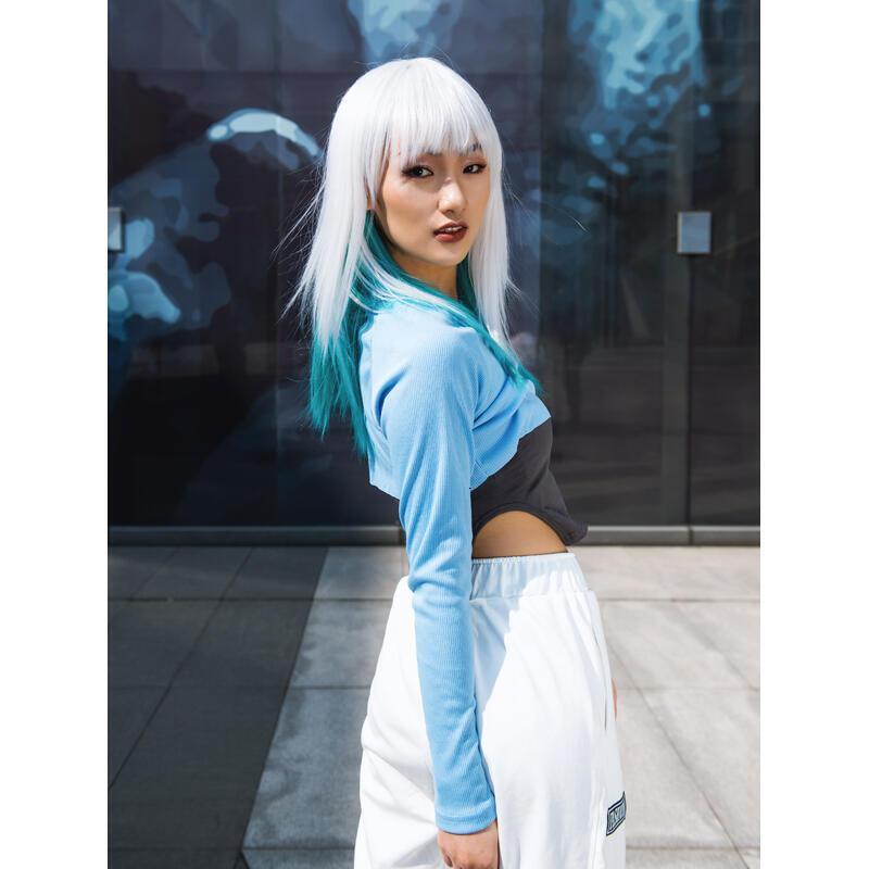 Long Matt light green Women,Matt white plus lavender Wigs with Bangs Layered Shoulder Length Synthetic Wig for Daily Party (24 inch)