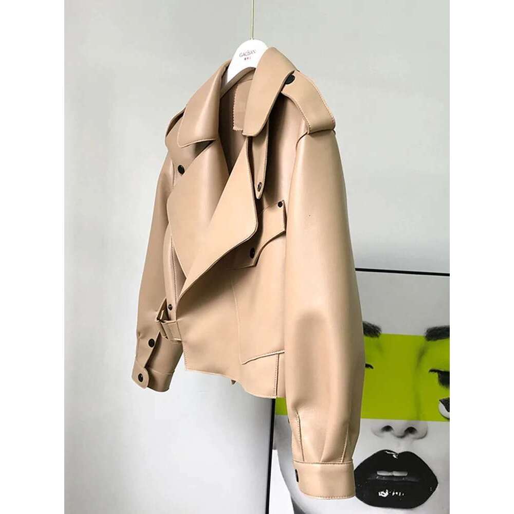 FTLZZ Spring Autumn New Fashion Faux Soft Jacket Women Loose PU Leather Short Coat One Button Locomotive Chic Outwear