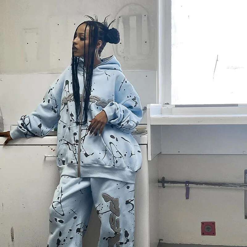 Street Wear Y2k Street Brand Retro Zipper Hoodie Printed Oversized Sportswear New Fashion 2000S Commuting Casual Jacket
