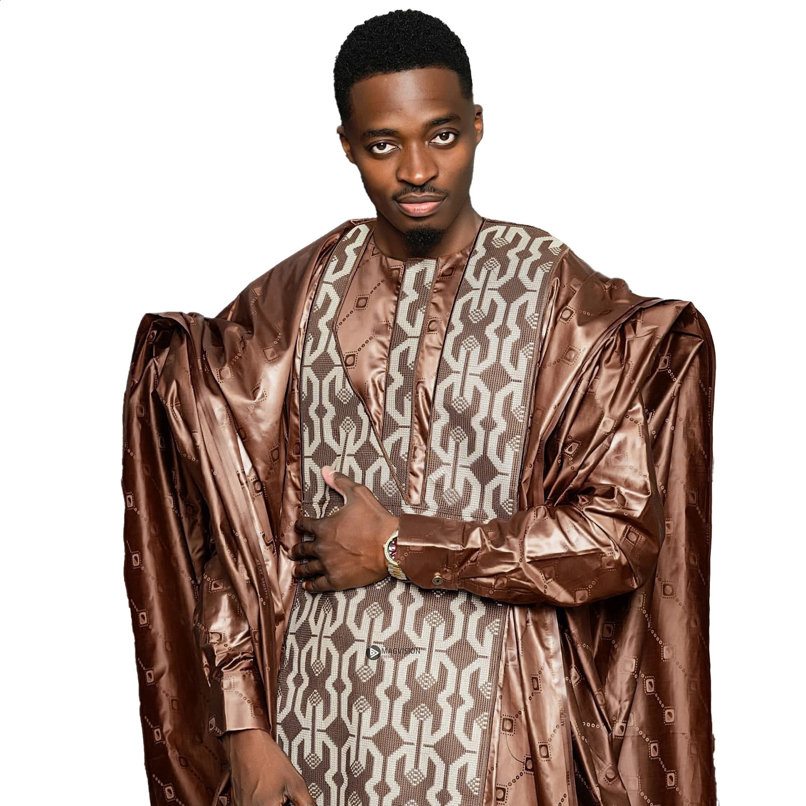 African mens traditional Bazin Riche y n long sleeved 3piece set 250411