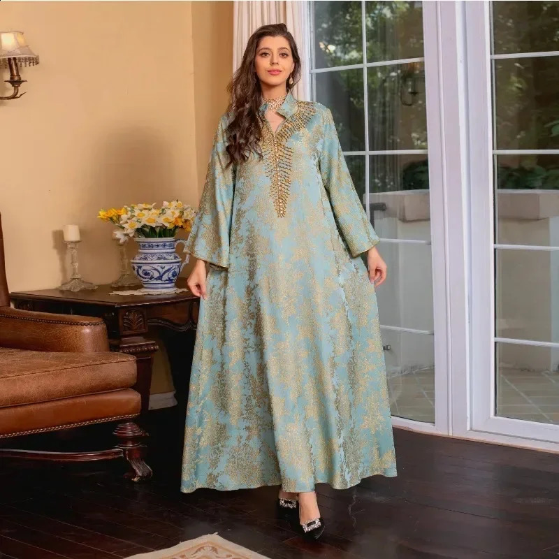 Eid al Fitr womens Abaya beaded collar Jalabiya Moroccan party dress Abayas Kaftan Vestidos Arabic long 250411