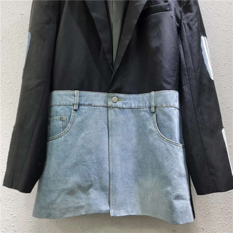 YEAE Denim Foreign Style Jacket Women's Spring 2025 New Personalized Trendy Brand Splicing Bar Suit
