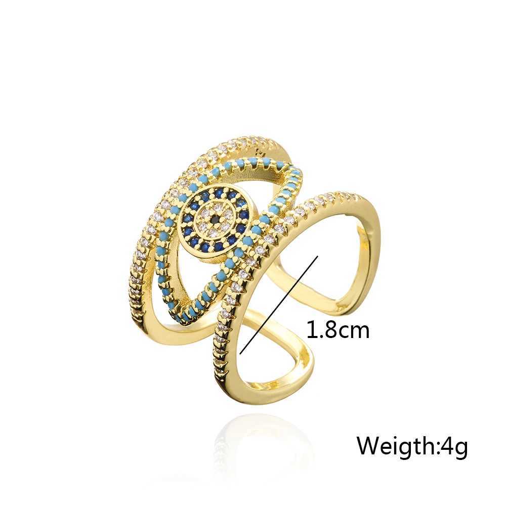 Mafisar Tren Hollowed out Trkiye Blue Cubic Zircon Evil Eye Ring Female Gold Plated Fashion Jewelry Girl Party GiftXJ250412