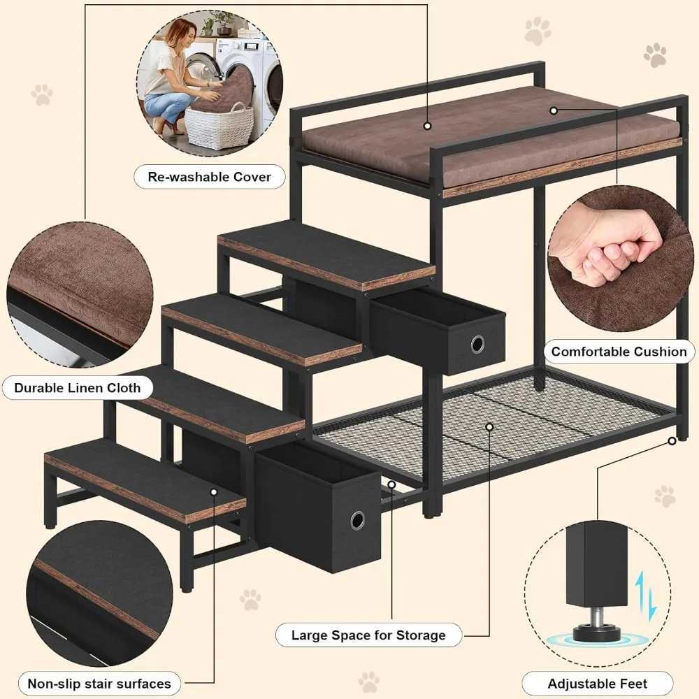 Pet rabbit bed with stairs and storage room dog/cat window perch bedside lounge multi-level platform with elevator dog bed X250412