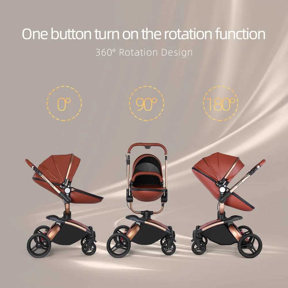 3-in-1 luxury Pram baby stroller suitable for baby strollers PU leather high landscape strollers and 360 degree rotating baby chair shells W250411