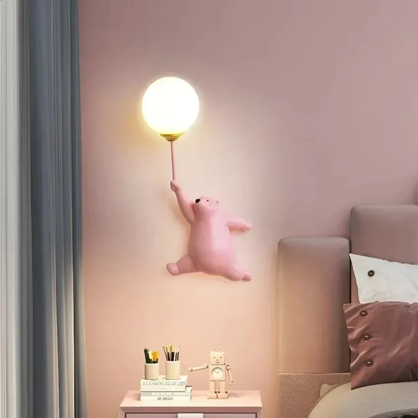 Modern Minimalist Cartoon Bear LED Wall Light Bedroom Research Living Room Childrens Protection Night Light Home Decoration Lighting 250411