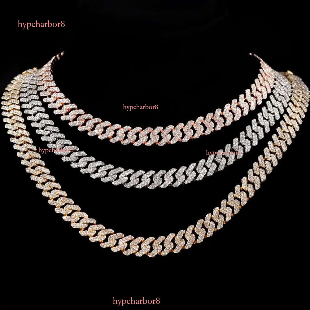 10MM Rose Gold Color Miami k Chain Iced Out Bg Rhie Cuban Choker Necklace Women Men Hip Hop Jewelry 240930
