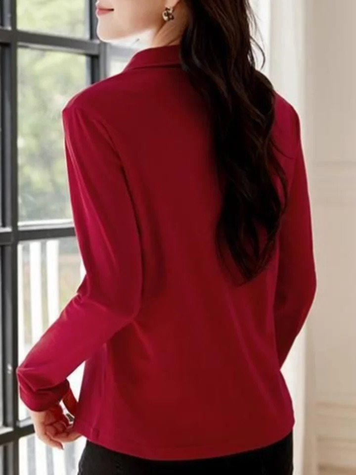 Womens fashion casual daily solid color long sleeve POLO shirt suitable for spring and autumn knitted tops. 250411