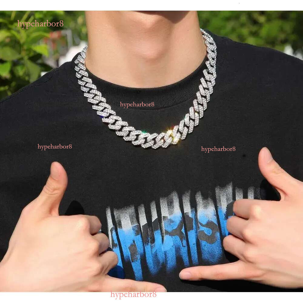 Pass Tester Sier Cuban k Chain Wide 2rows Solid Moissanite Dia 8mm-20mm Jewelry Set Necklaces Hiphop