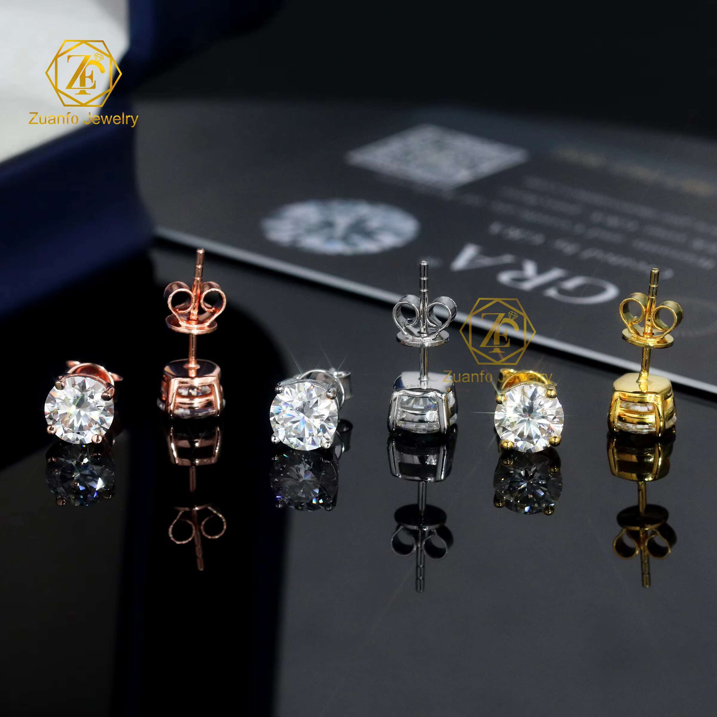 4 Prong Round Shape 5mm 6.5mm 8mm Earrings Moissanite 925 Silver Push Back Pass Diamond Tester Moissanite Stud Earrings