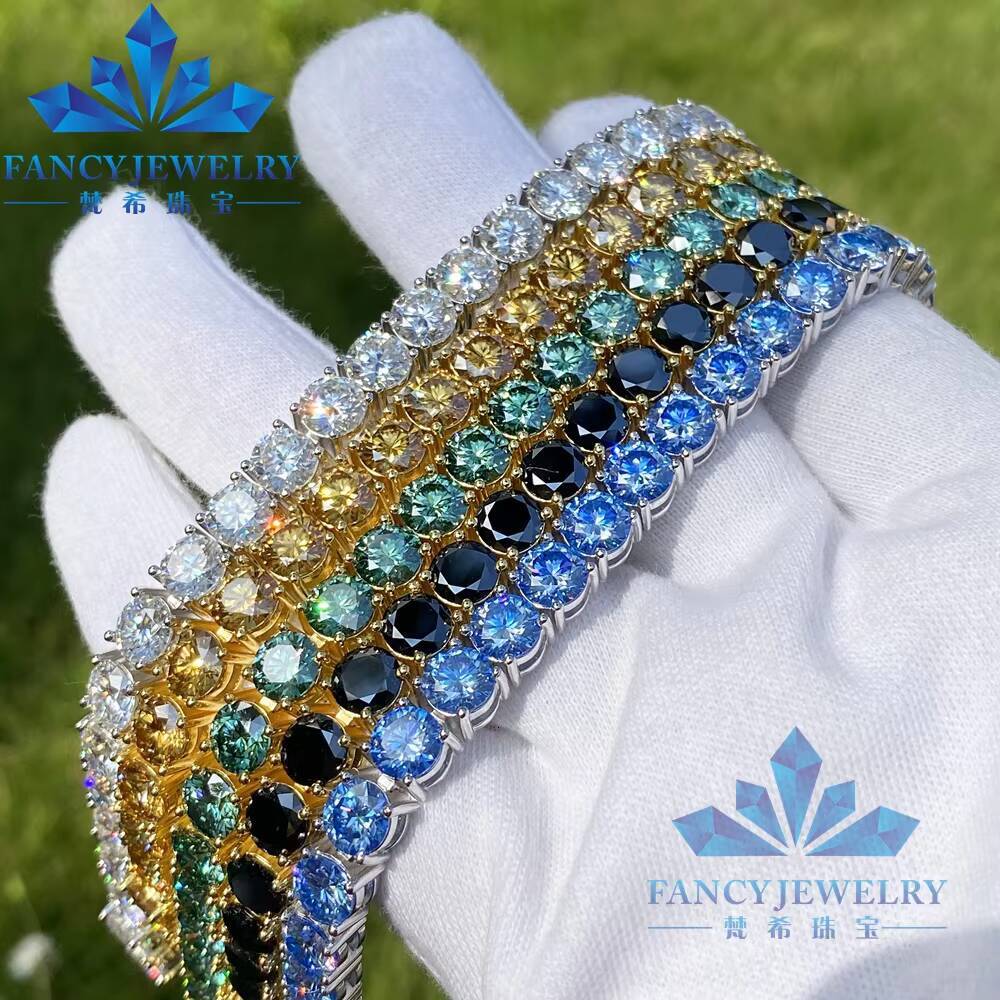 FancyJewelry 925 Sterling Silver Tennis Bracelet Classic Gift Blue Green Champagne Black Moissanite Iced Diamond Chain Necklaces