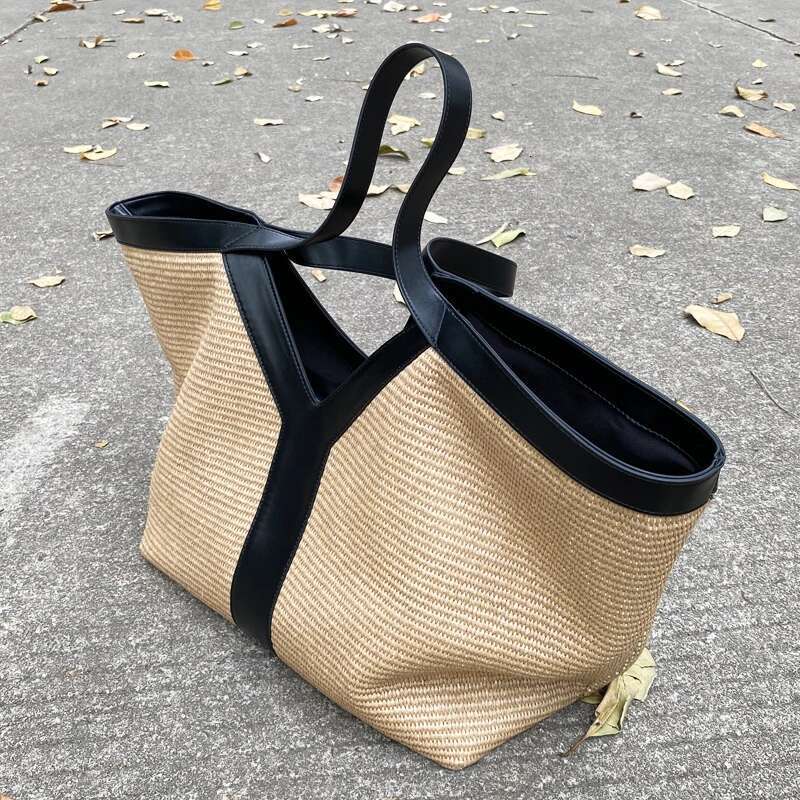 Oversize Straw Beach Tote Bags For Women Designer Handbags Purses 2025 New In Grass With PU Top Handle Underarm Shoulder