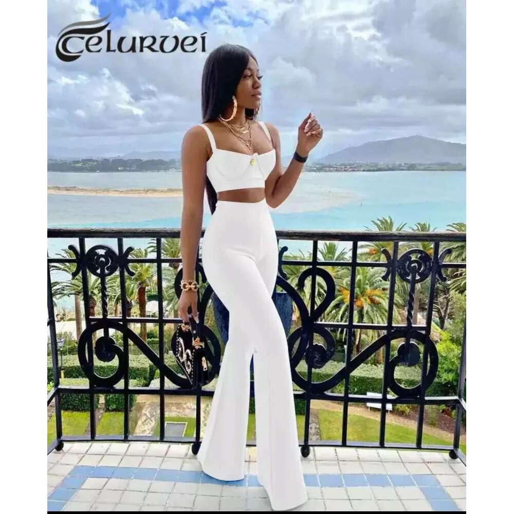 Designer Clothes High Quality Blue Two Pieces Bodycon Rayon Bandage Set Evening Party Sexy Fashion Outfit