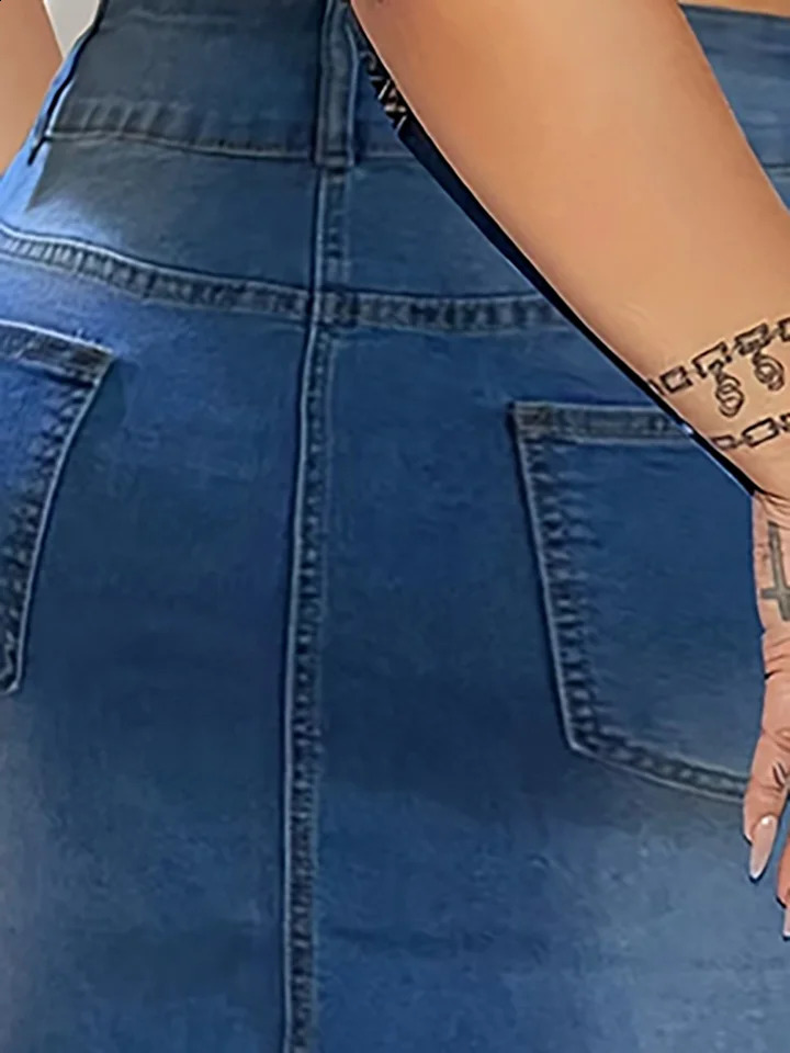 Womens Fringe Long Jean Skirts Fashion Casual Comforts Slim Mid Waist Stretch Denim Plus Size Half Skirt Four Seasons of Wear 250407
