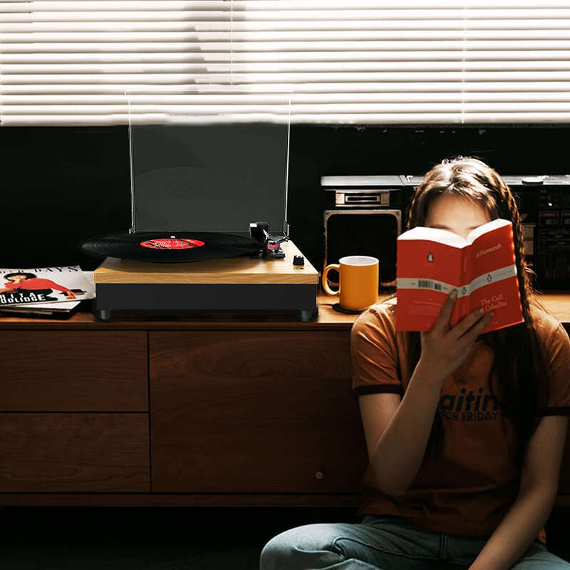 E200 , Turntable, Record Player with 2 Stereo Speakers, Wireless 3-Speed 33/45/78RPM, Support Headphone Jack/USB/AUX-IN/RCA-Out