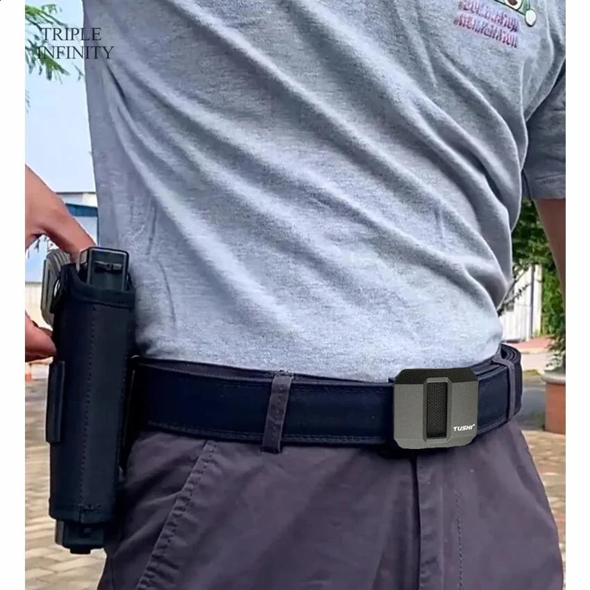 Sturdy Metal Automatic Buckle Hard Tactical Belt Double Layer Thickened Hanging Gun Belts For Men Outdoor 3.8cm Width Waistband 250407