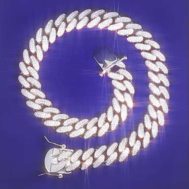 Real Silver S925 Vvs Moissanite 2Rows Cuban Chain Bracelet Necklace for Rope Mens