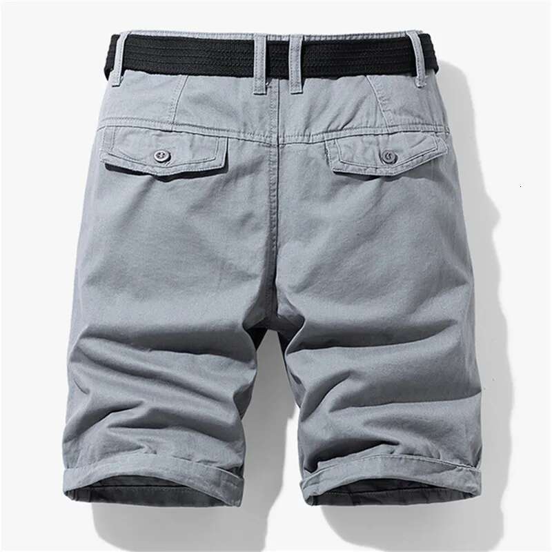 Summer Men 100% Cotton Solid Casual Short Pants Black Khaki Military Jogger Cargo Shorts No Belt Mens Clothing 2022