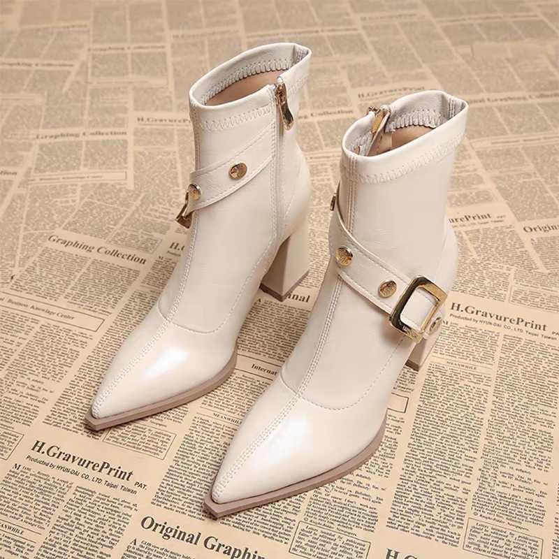 Pointed Toe Women High Heels Ankle Boots Elegant Leather Shoes Winter Chelsea Boots 2025 Chunky Dress Pumps Fi Short BotasXJ251112