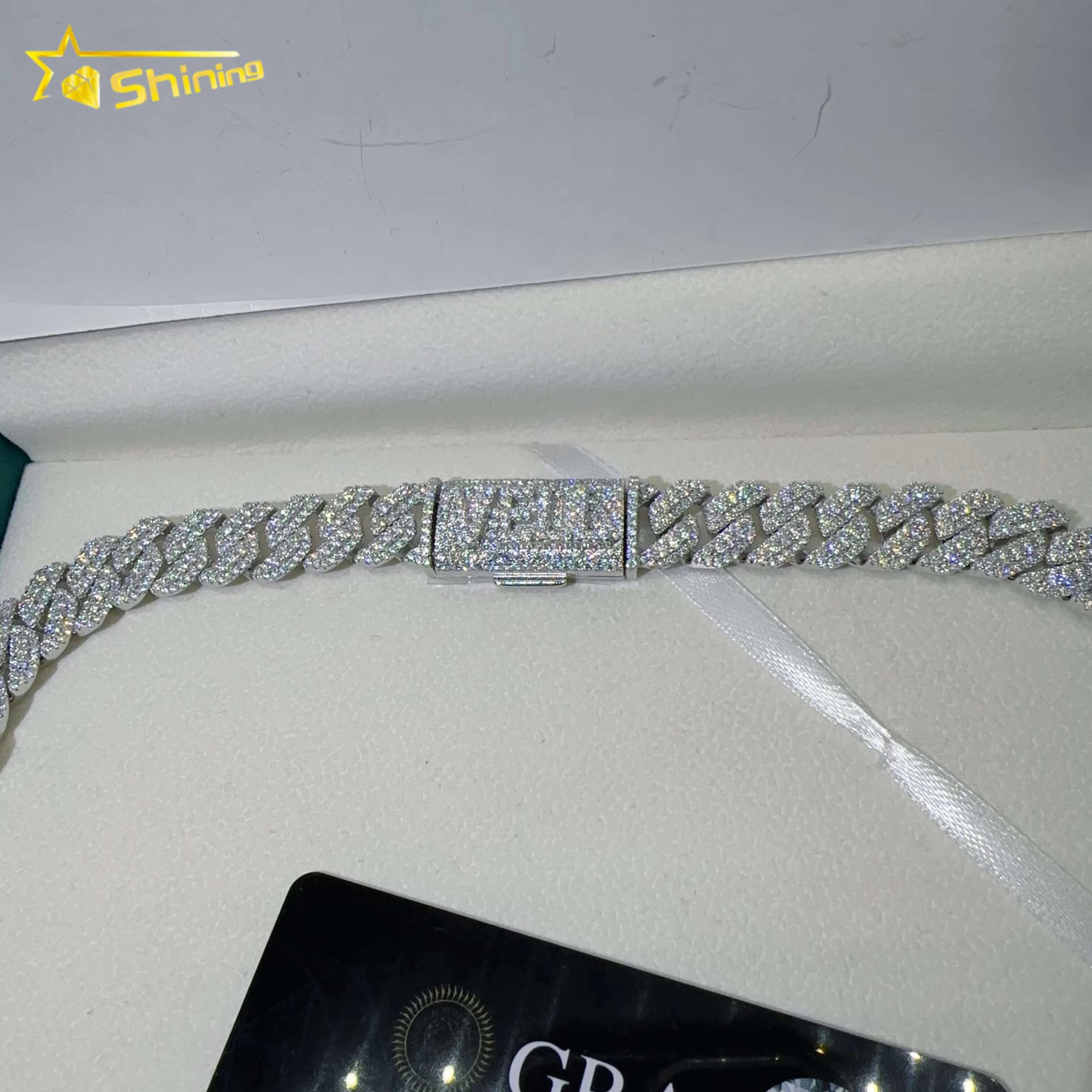 Pass Tester VVS Moissanite Lab Diamond Silver 925 Cuban Necklace and Chain Hip Hop Iced Out Jewelry 20mm Cuban Link Chain