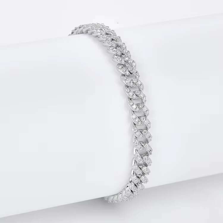 Fashion Jewelry 6mm Wide S925 Sterling Silver 18k Gold Plated VVS Moissanite Diamond Cuban Link Bracelet with GRA Certificate
