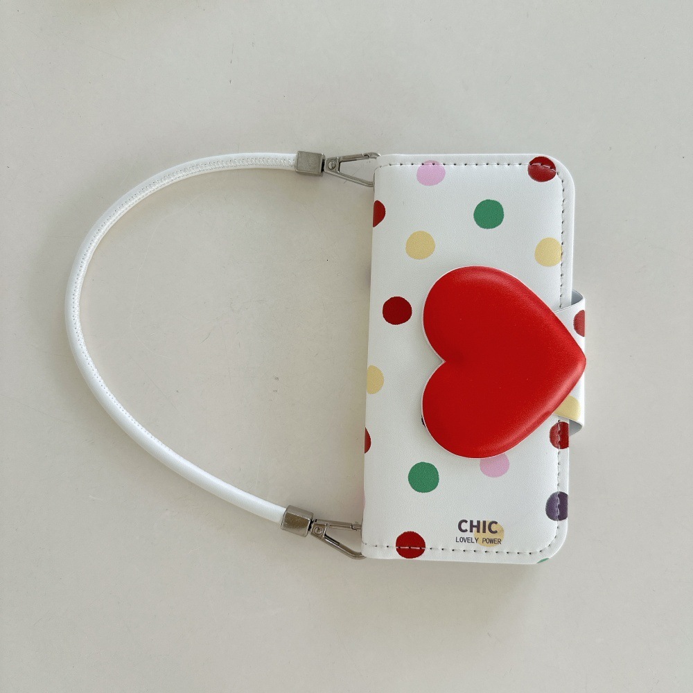 Flip Cover Heart Polka Dot Phone Case Compatible with iPhone 17/16 Pro Personalized Shockproof iPhone 15/14 Pro Max