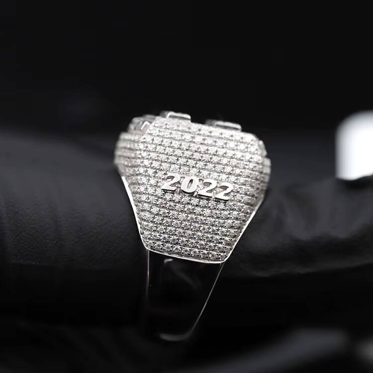 Custom Fashion Jewelry 14K Gold Mens Moissanite Diamond Hiphop Jewelry Champion Ring