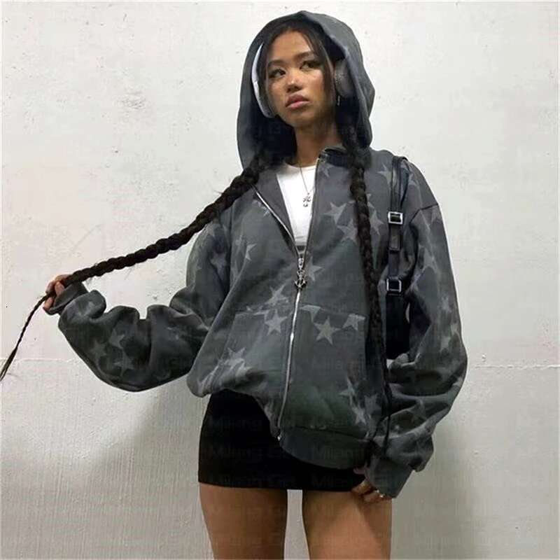 Y2k Hoodies Women Haruku Star Print Loose Sweatshirt Trousers Hip Hop Punk Long Sleeve Pocket Men Tops Sweatpant Streetwear