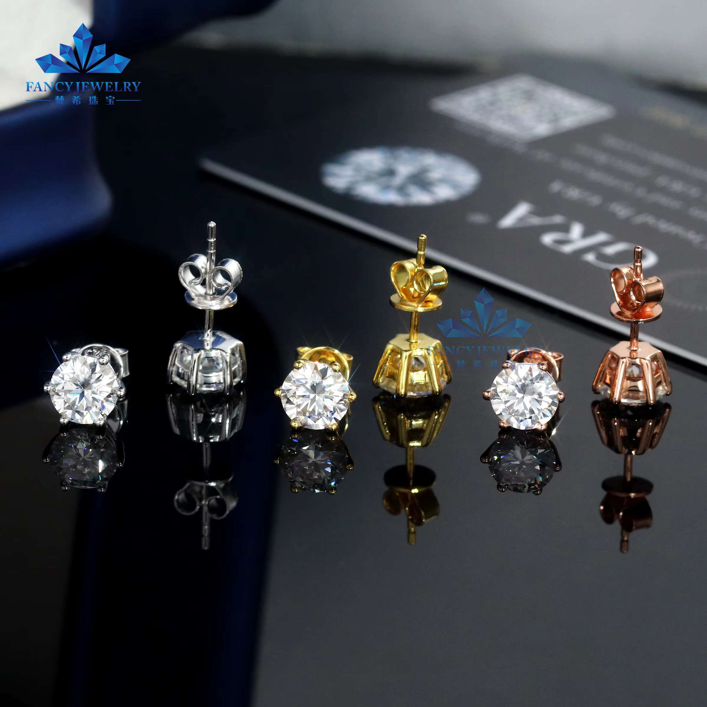 1CT 6.5mm Classic Mossanite 6 Prongs Earrings Luxury Jewelry 925 Sterling Silver VVS Moissanite Diamond Ear Stud for Men Women