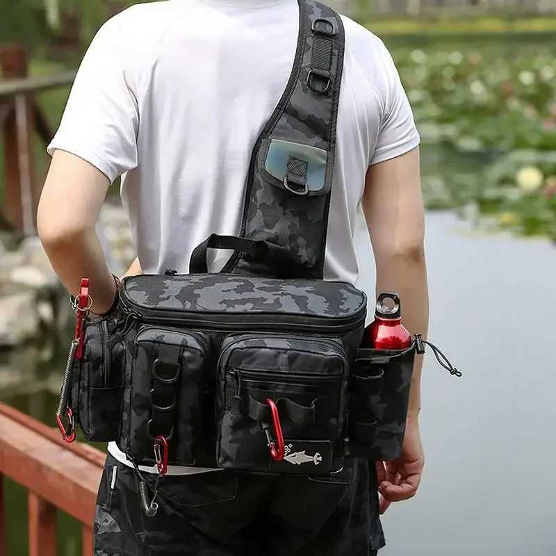 Fishing Waist Pack Sling Bag Lures Gear Tackle Storage Rod Holder Water-Resistant Cross Body Pouch Fly Fishing Bag Lightweight Z250411