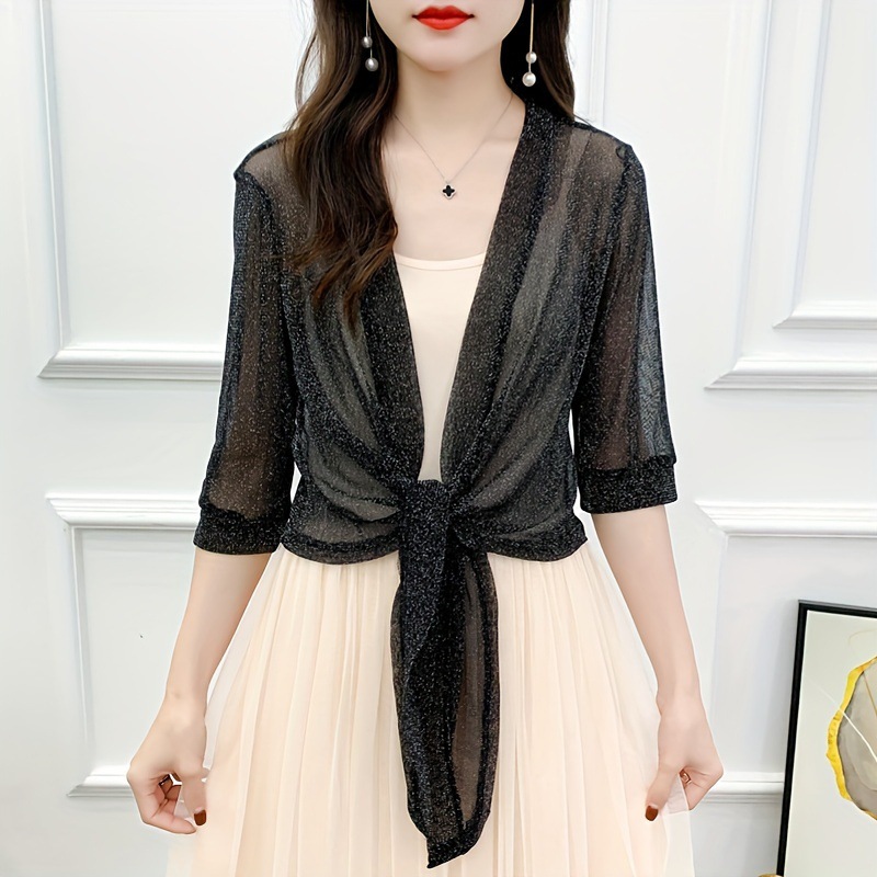 K375 Summer gold and silver silk outer mesh small shawl women's cardigan large size lace with waistcoat sun protection cape air conditioning shir